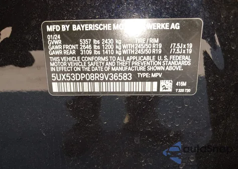 2024 BMW X3 xDrive30I from USA, damaged, VIN 5UX53DP08R9V36583
